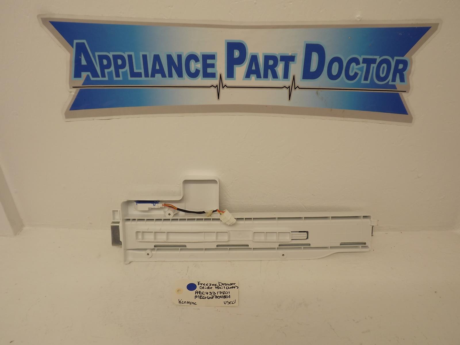 Kenmore Refrigerator AEC73317801 MEG62704801 Left Freezer Drawer Slide Rail Used Kenmore Refrigerator AEC73317801 MEG62704801 Left Freezer Drawer Slide Rail Used